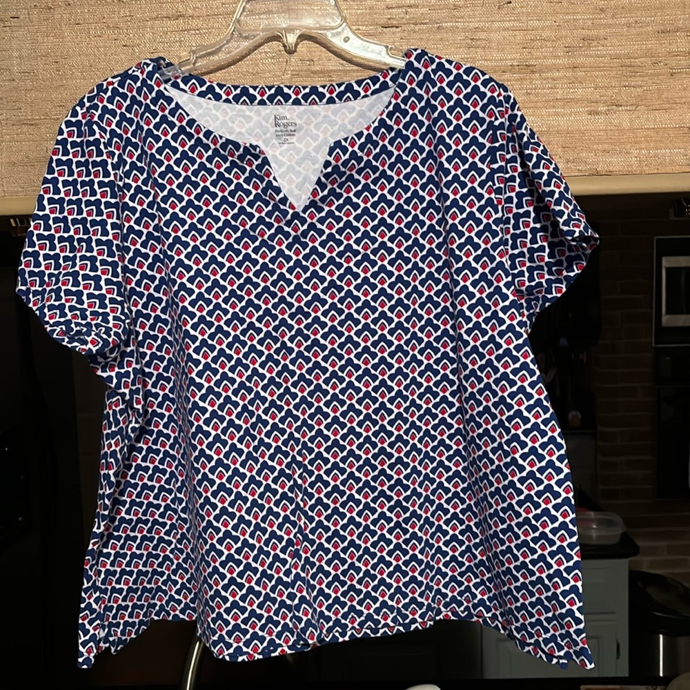 Kim Rogers perfectly soft cutout neck red white & blue short sleeve top